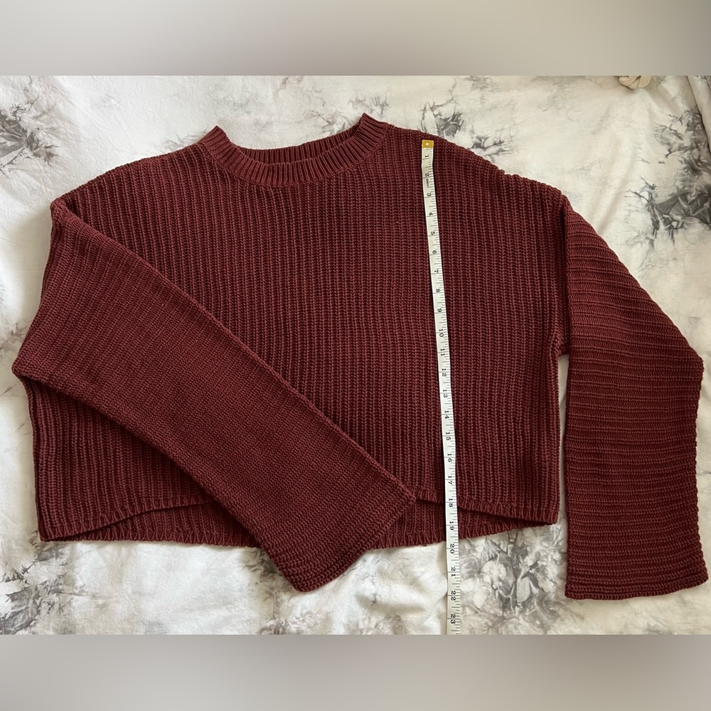 Aerie Dropped Shoulder Bell Bottom Sleeve Cotton Knit Sweater - Burgundy - Small